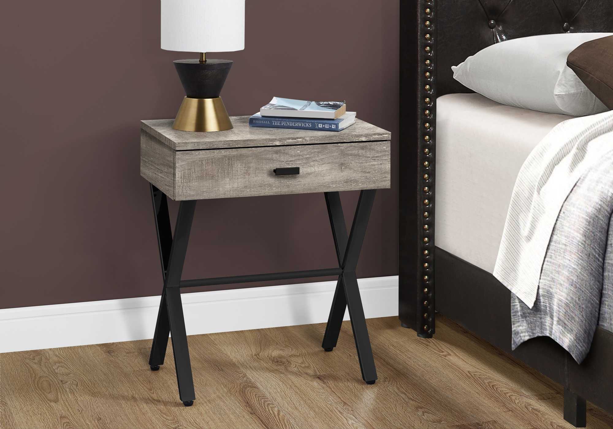 12" x 18.25" x 22.25" Taupe Finish and Black Metal Accent Table - Image 2