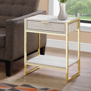 24" Beige Marble Finish and Gold Metal Accent Table