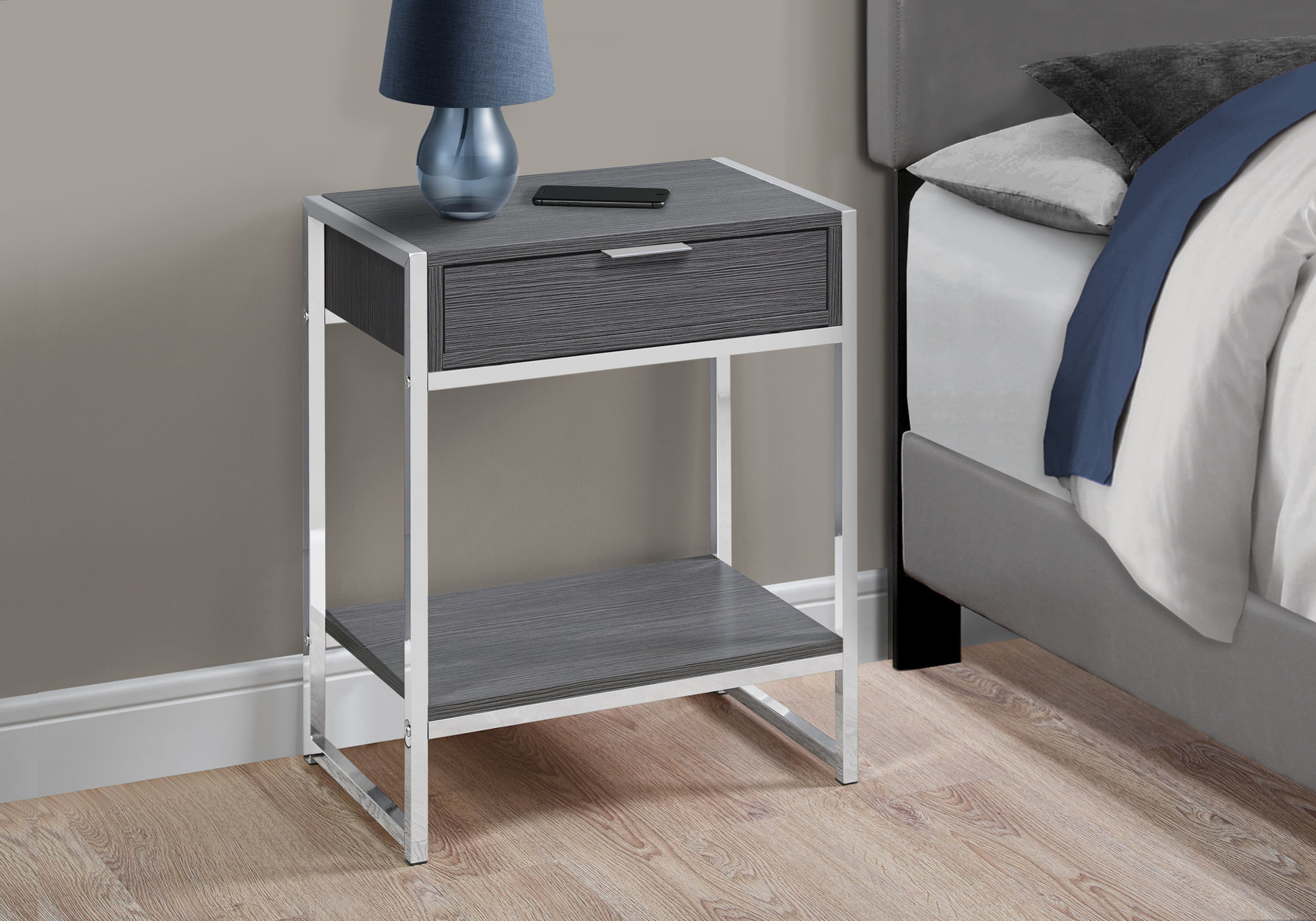 12.75" x 19.5" x 23.75" Grey Finish and Metal Accent Table - Image 2