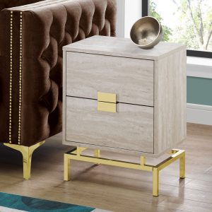 23.5" Beige Marble Particle Board and Gold Metal Accent Table