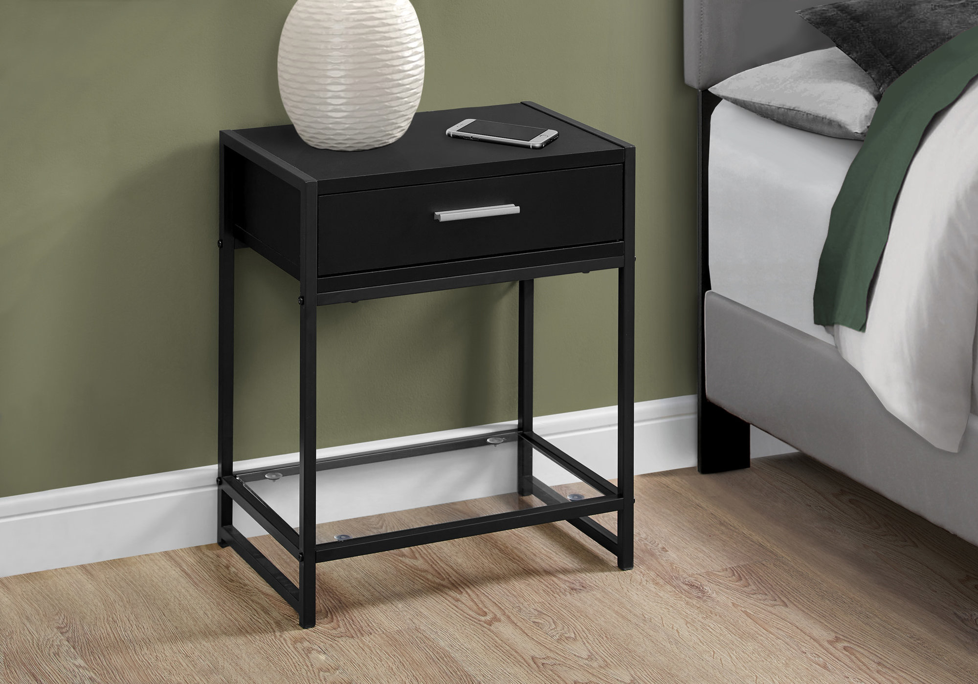 12" x 18" x 22" BlackwithBlack Metal Tempered Glass Accent Table - Image 2