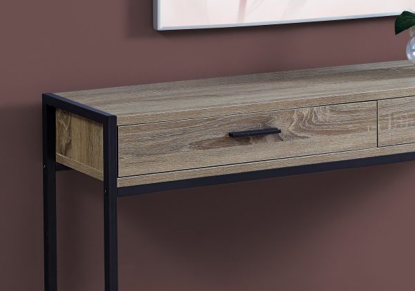 12" x 48" x 32" Dark Taupe Laminated Finish and Black Metal Accent Table - Image 2