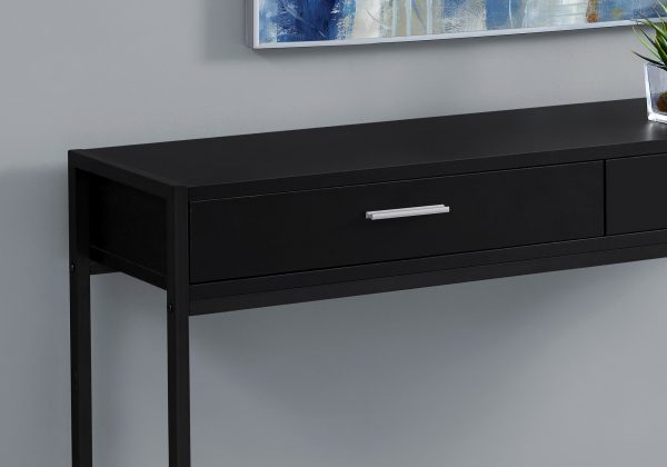 12" x 48" x 32" Black Laminated Finish and Black Metal Accent Table - Image 2