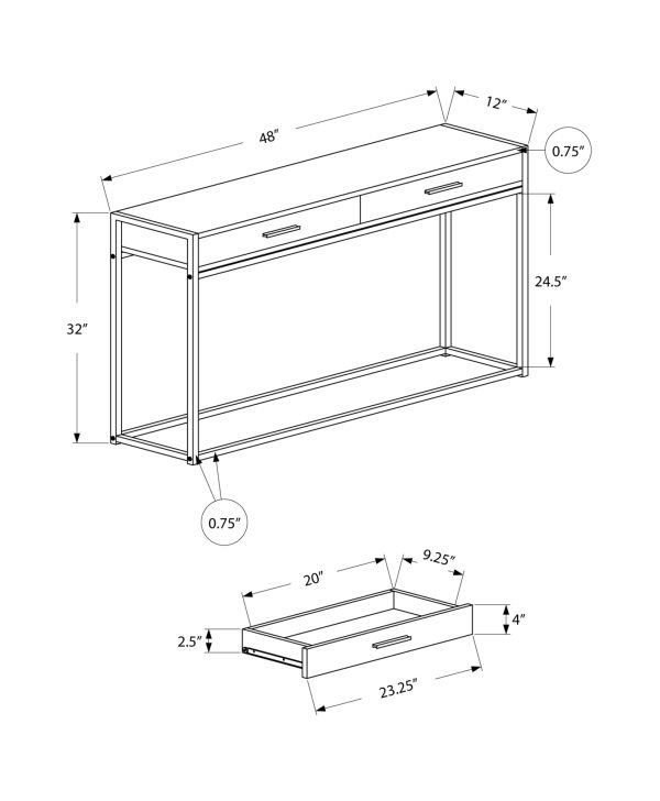 12" x 48" x 32" Black Laminated Finish and Black Metal Accent Table - Image 3