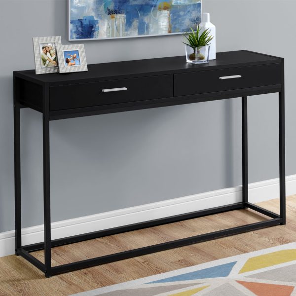 12" x 48" x 32" Black Laminated Finish and Black Metal Accent Table - Image 5