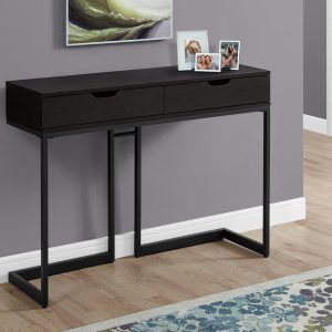 32" Cappuccino Finish and Black Metal Accent Table