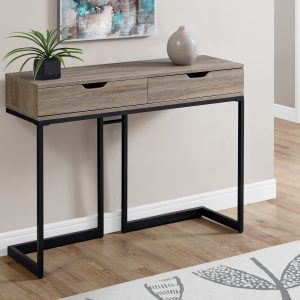 32" Dark Taupe Finish and Black Metal Accent Table