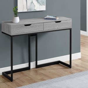 32" Grey Finish and Black Metal Accent Table