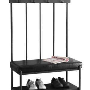 17.75" x 37.75" x 60.5" Charcoal Metal Foam Leather Look  Hall Entry Bench