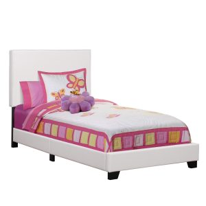 81" x 43" x 45.75" White Foam Solid Wood Leather Look  Twin Size Bed