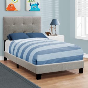 45.75" Solid Wood MDF Foam and Linen Twin Size Bed