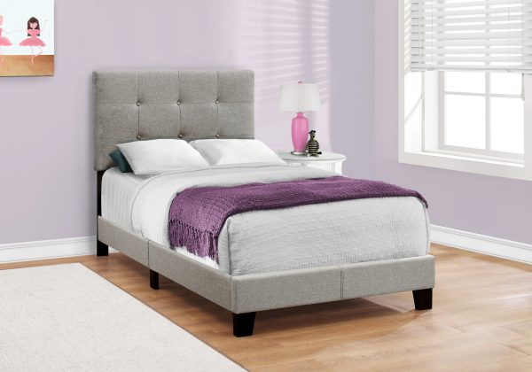 45.75" Solid Wood MDF Foam and Linen Twin Size Bed - Image 3