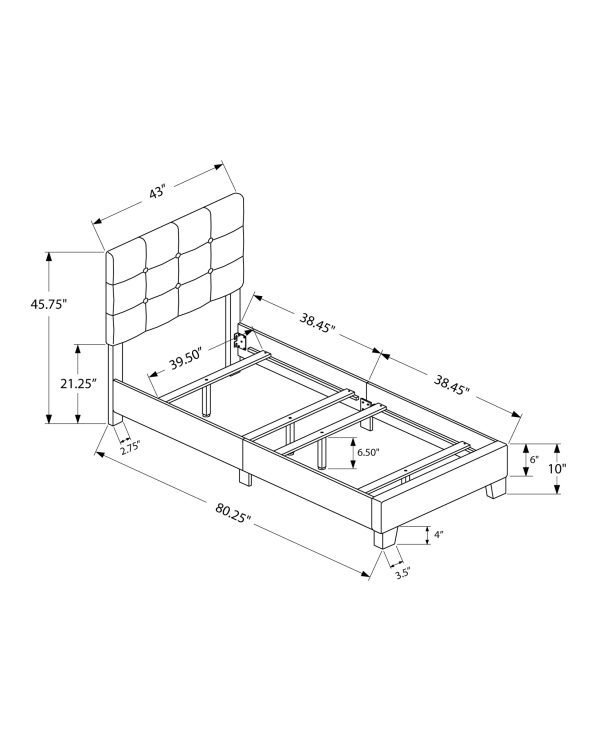 45.75" Solid Wood MDF Foam and Linen Twin Size Bed - Image 4