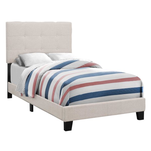 45.75" Beige Solid Wood MDF Foam and Linen Twin Size Bed - Image 2
