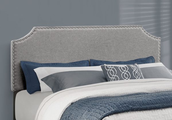 Gray Standard Bed Upholstered With Nailhead Trim And With Headboard - Image 2