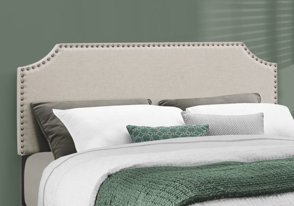 Beige Standard Bed Upholstered With Nailhead Trim And With Headboard - Image 2
