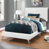 47.25" White Solid Wood MDF Foam and Linen Twin Sized Bed with Chrome Legs