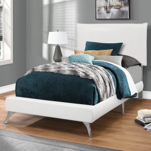 47.25" White Solid Wood MDF Foam and Linen Twin Sized Bed with Chrome Legs