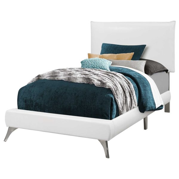 47.25" White Solid Wood MDF Foam and Linen Twin Sized Bed with Chrome Legs - Image 2