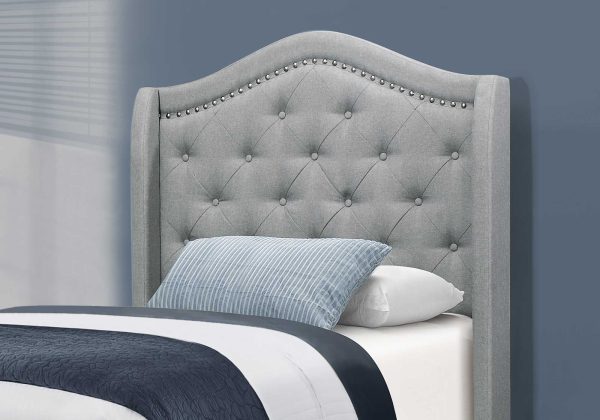 Tufted Grey Standard Bed Upholstered With Nailhead Trim And With Headboard - Image 2