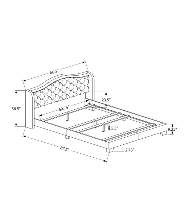 Tufted Light Gray Standard Bed Upholstered With Nailhead Trim And With Headboard - Image 3