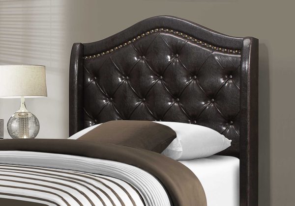 Tufted Brown Standard Bed Upholstered With Nailhead Trim And With Headboard - Image 2