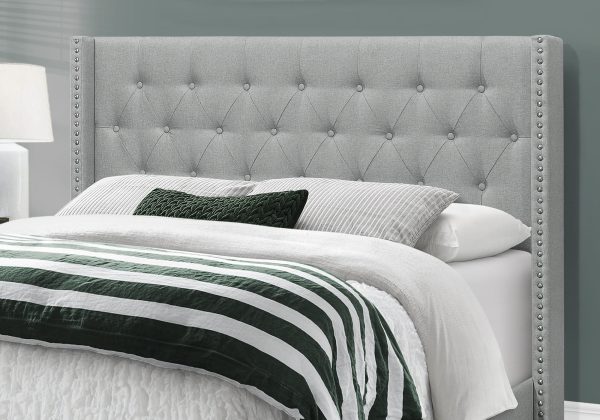 66.5" x 87.5" x 49.75" Grey Foam Solid Wood Linen Queen Size Bed With A Chrome Trim - Image 2