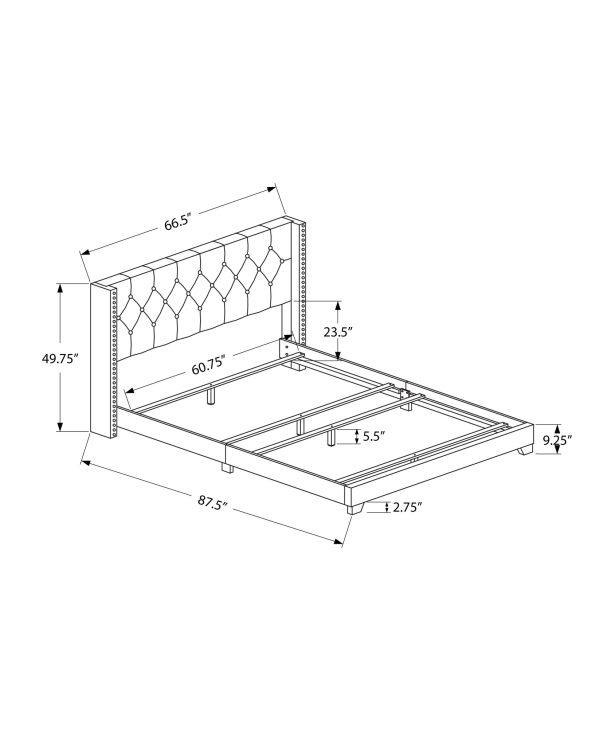 66.5" x 87.5" x 49.75" Grey Foam Solid Wood Linen Queen Size Bed With A Chrome Trim - Image 3