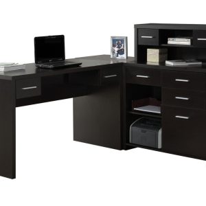 59" Brown L-Shape Computer Desk With 8 Drawers