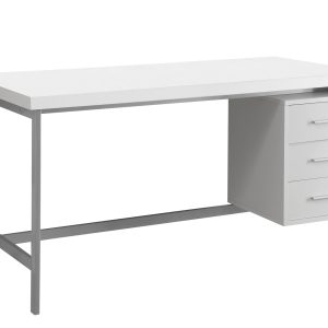 30" White Rectangular Computer Desk With Three Drawers