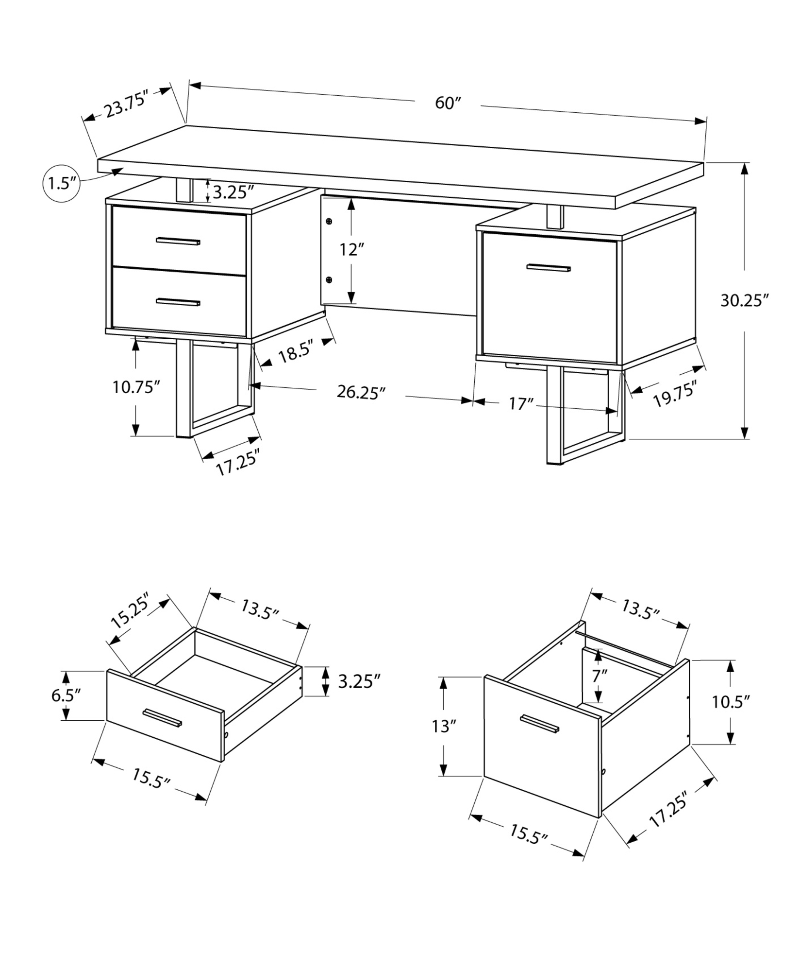 24" Taupe Rectangular Computer Desk With Three Drawers - Image 3