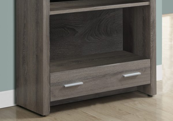 12" x 31.5" x 71.25" Dark Taupe Particle Board Hollow Core  Bookcase With A Storage Drawer - Image 2