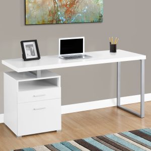 30" White Particle Board and Silver Metal Computer Desk