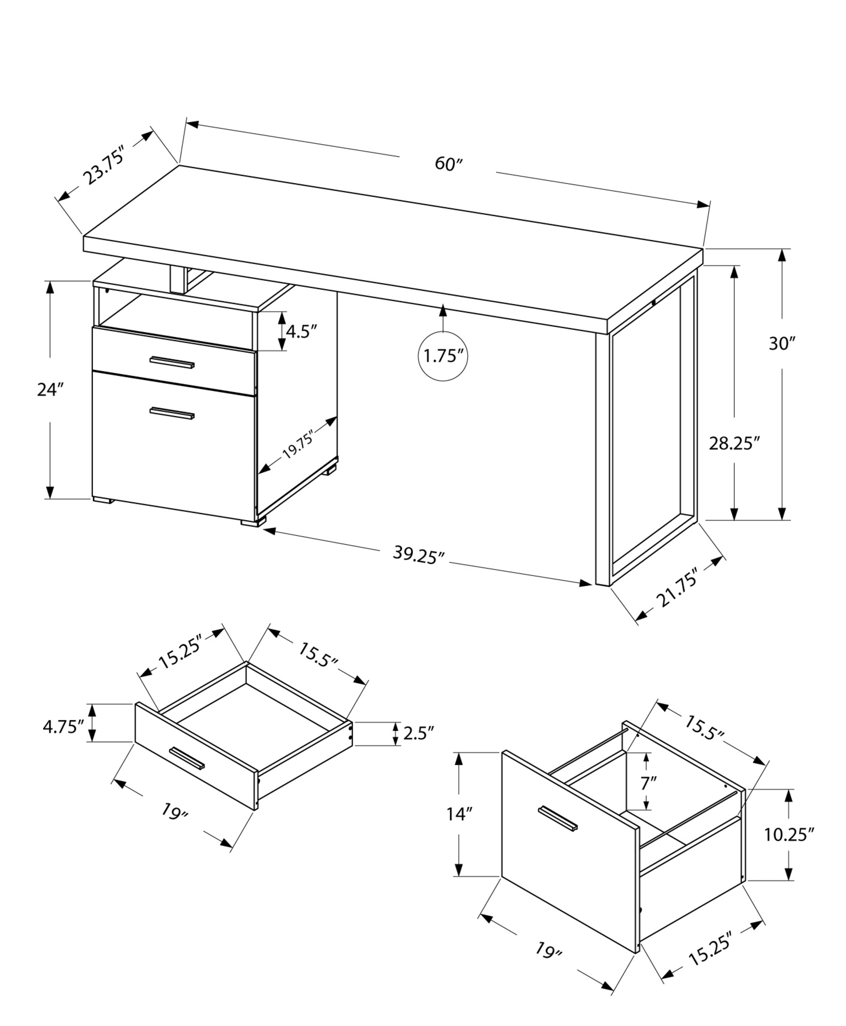 24" Taupe Rectangular Computer Desk With Two Drawers - Image 3