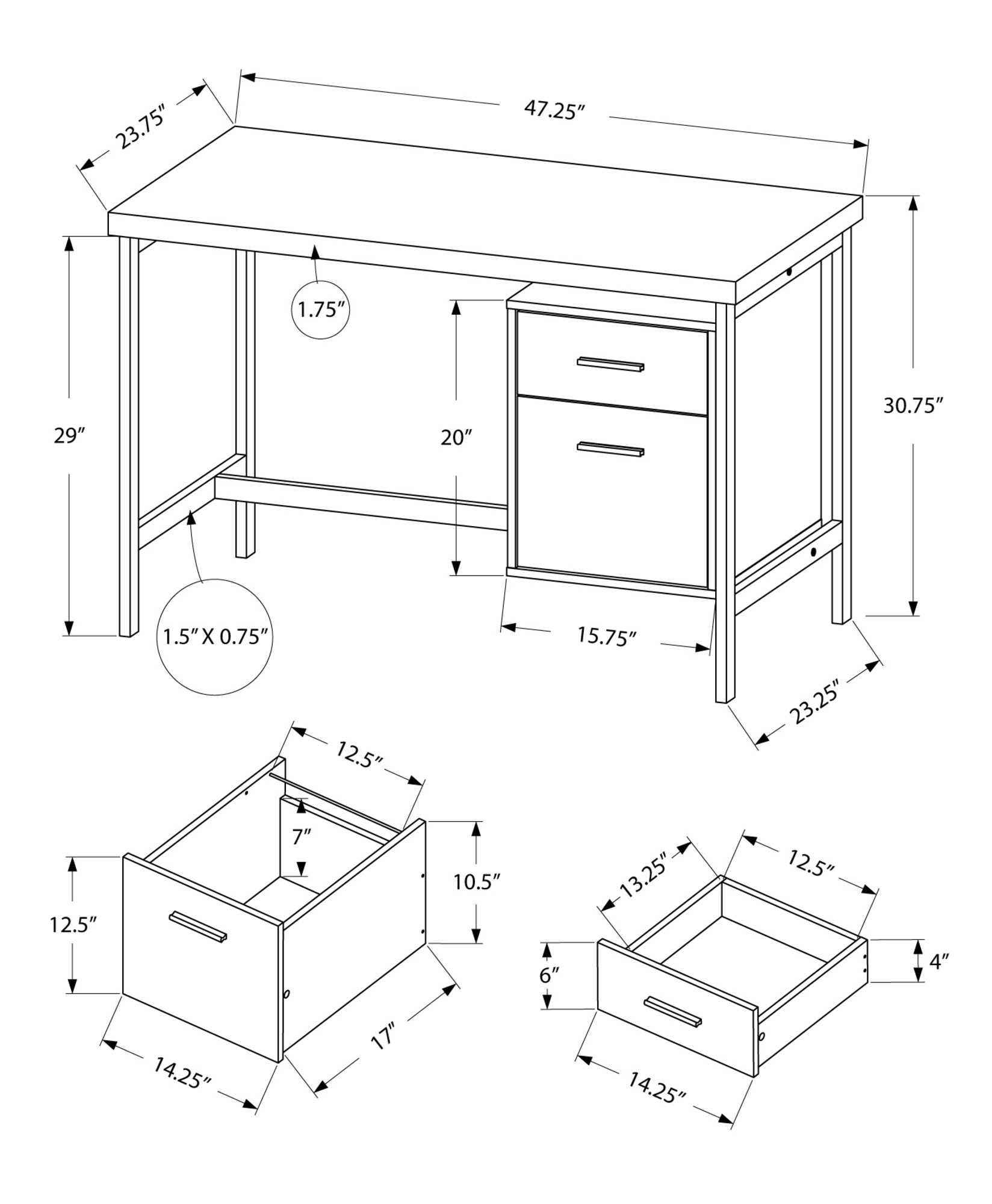 24" Taupe Rectangular Computer Desk With Two Drawers - Image 3
