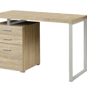 24" Light Brown Rectangular Computer Desk With Three Drawers