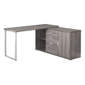 57" Taupe L-Shape Computer Desk With Three Drawers