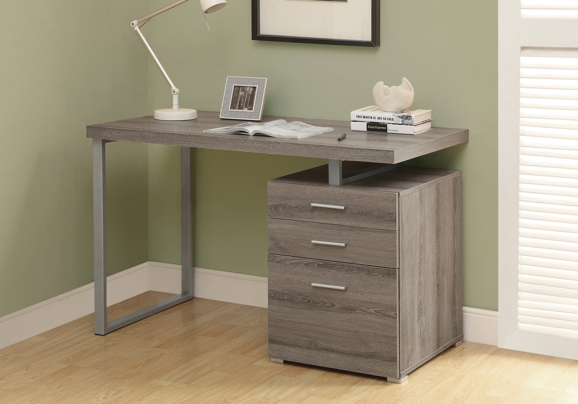 24" Taupe Rectangular Computer Desk With Three Drawers - Image 2