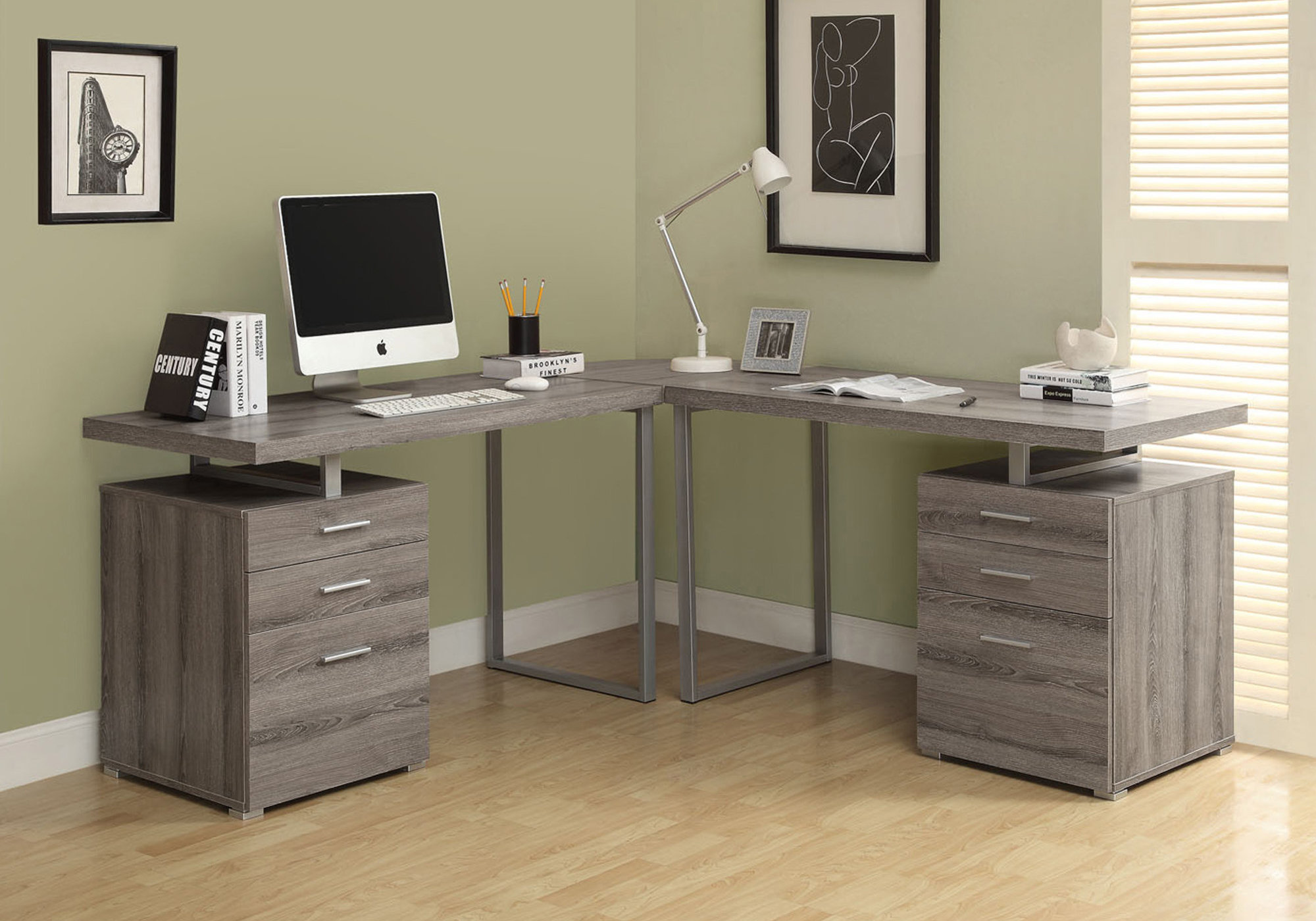 24" Taupe Rectangular Computer Desk With Three Drawers - Image 3