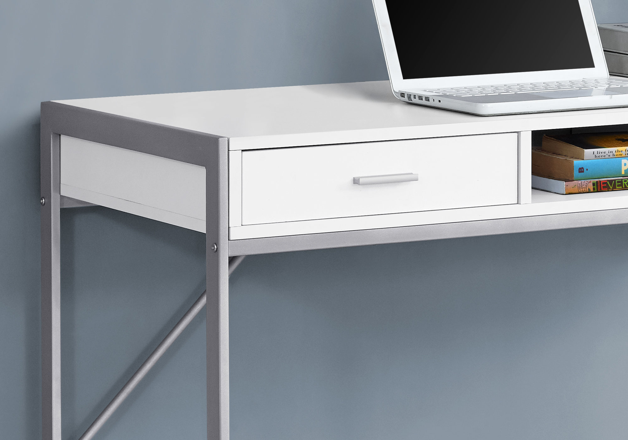 22" White Rectangular Computer Desk With Two Drawers - Image 2