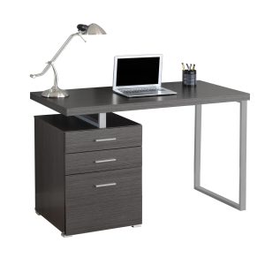24" Grey Rectangular Computer Desk With Three Drawers