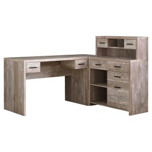 59" Taupe L-Shape Computer Desk With 8 Drawers