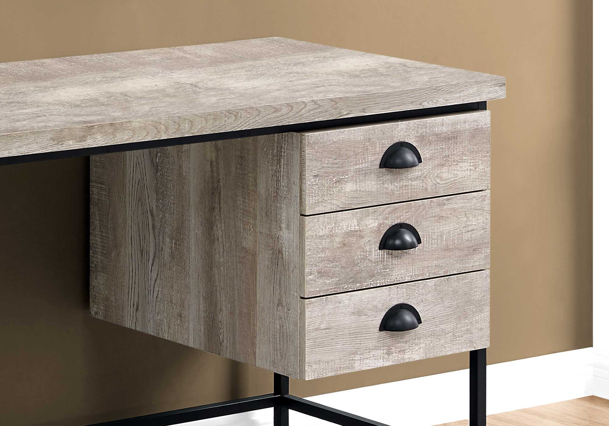 24" Taupe Rectangular Computer Desk With Three Drawers - Image 2