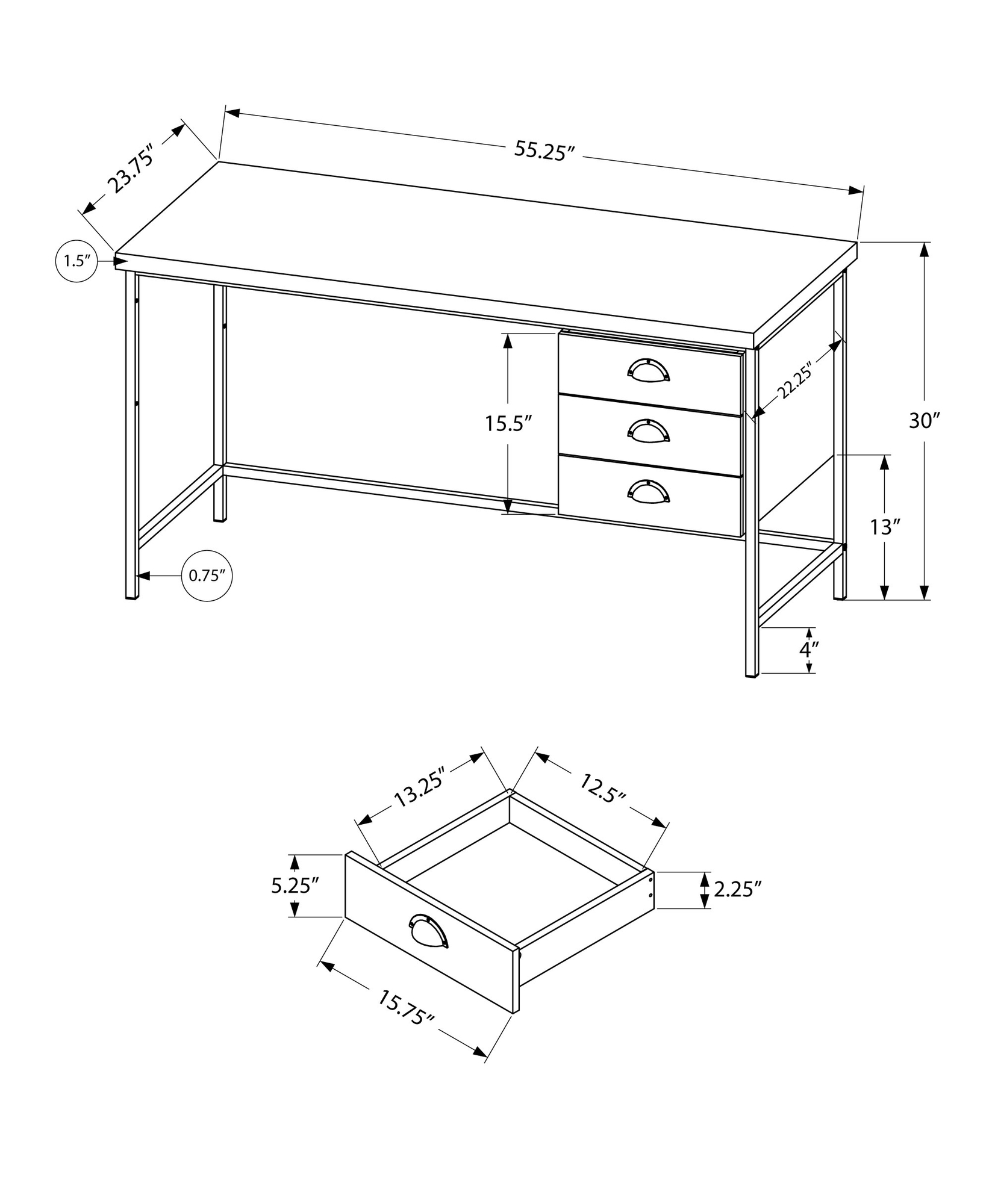 24" Taupe Rectangular Computer Desk With Three Drawers - Image 3