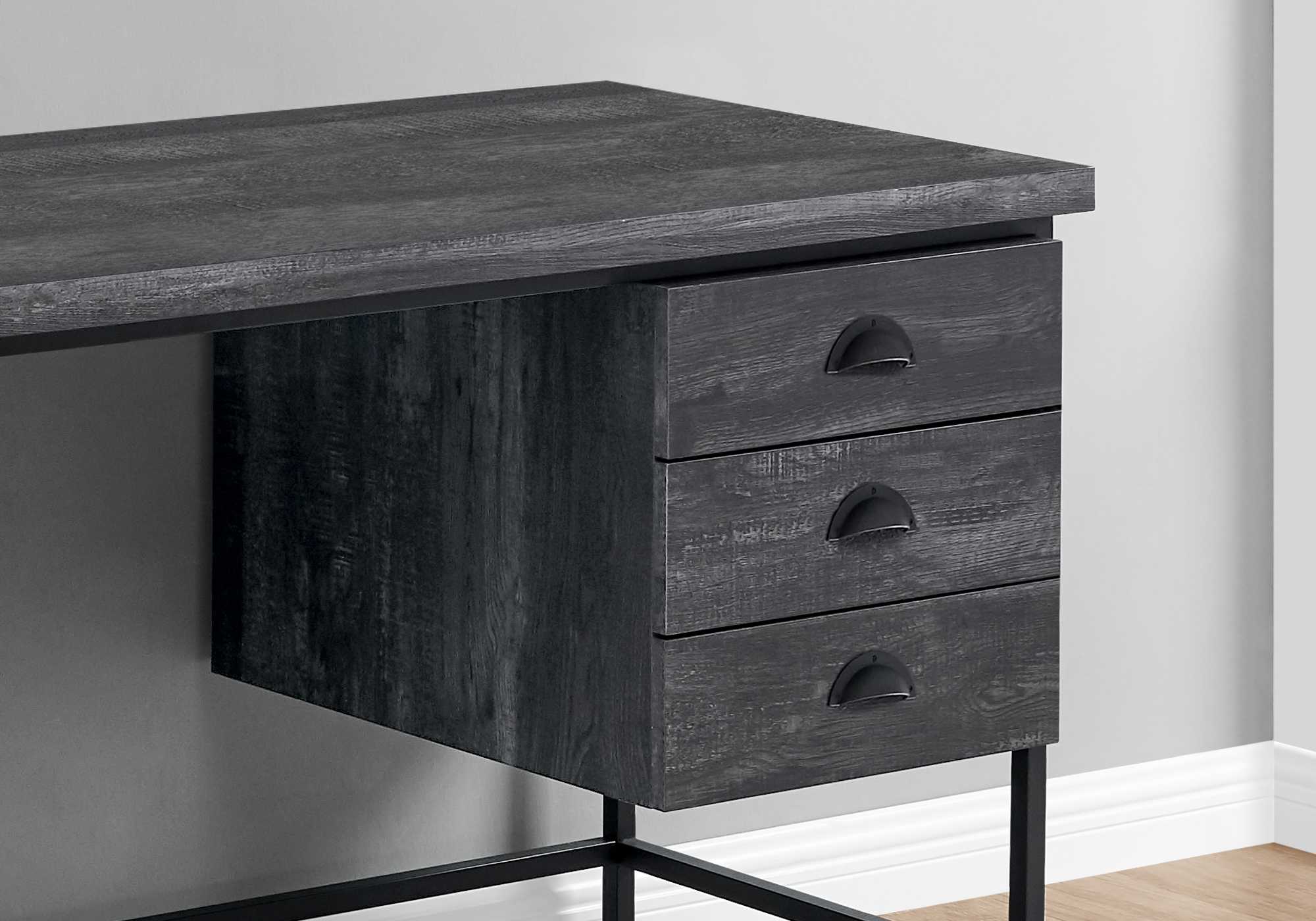 24" Dark Grey Rectangular Computer Desk With Three Drawers - Image 2