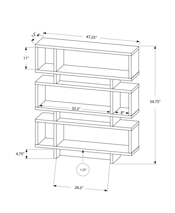 12" x 47.25" x 54.75" Grey White Particle Board Hollow Core  Bookcase - Image 3