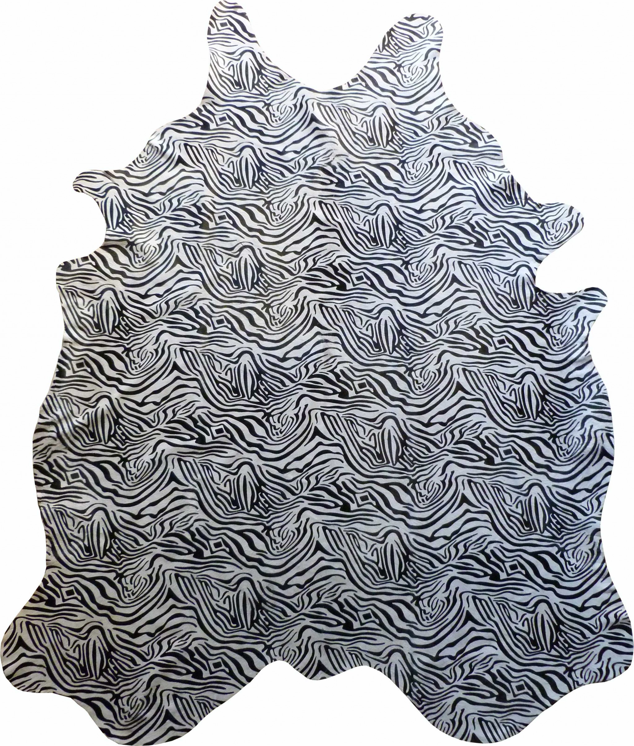 6 Ft Black and White Stenciled Baby Zebra Cowhide Rug