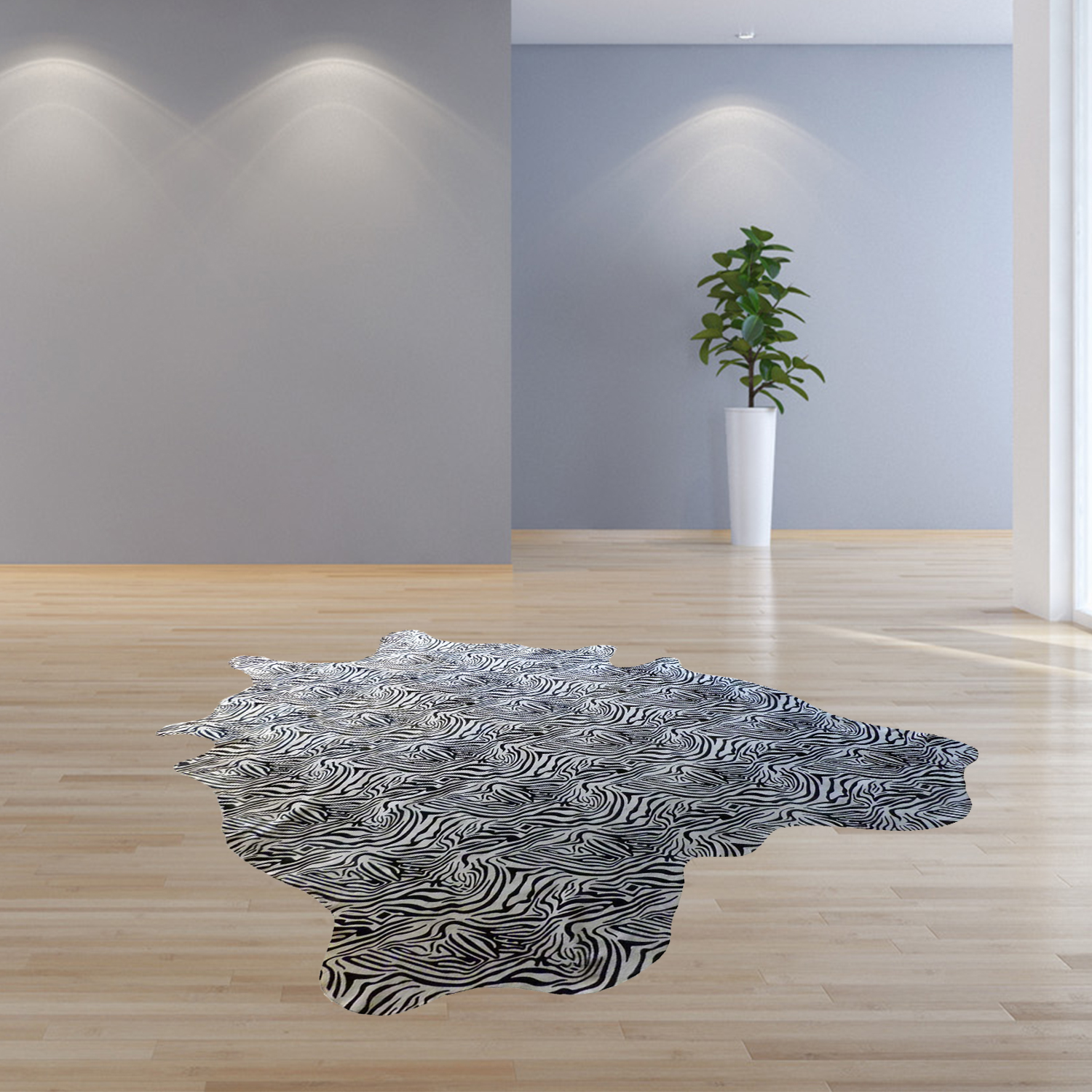 6 Ft Black and White Stenciled Baby Zebra Cowhide Rug - Image 4