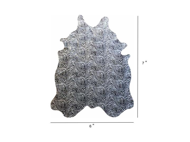 6 Ft Black and White Stenciled Baby Zebra Cowhide Rug - Image 5