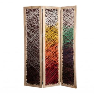 61 x 1.5 x 72 Multicolor Fabric And Wood Crisscross  Screen